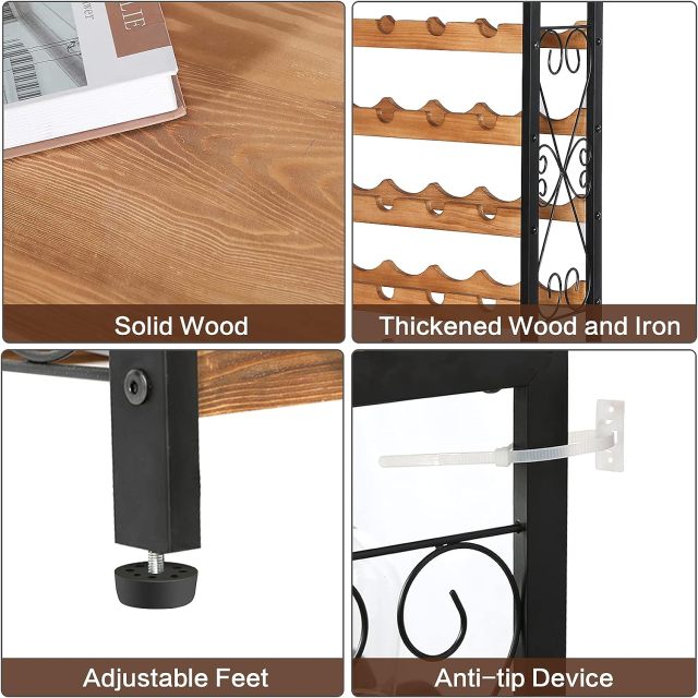 8 Bottles Floor Wine Rack Wood Top Freestanding Wine Bottle Organizer Shelf
