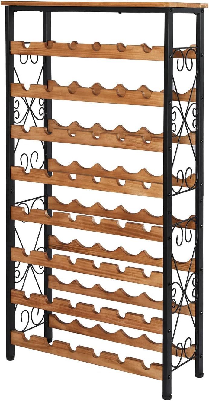 8 Bottles Floor Wine Rack Wood Top Freestanding Wine Bottle Organizer Shelf