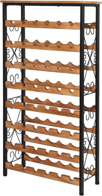 8 Bottles Floor Wine Rack Wood Top Freestanding Wine Bottle Organizer Shelf