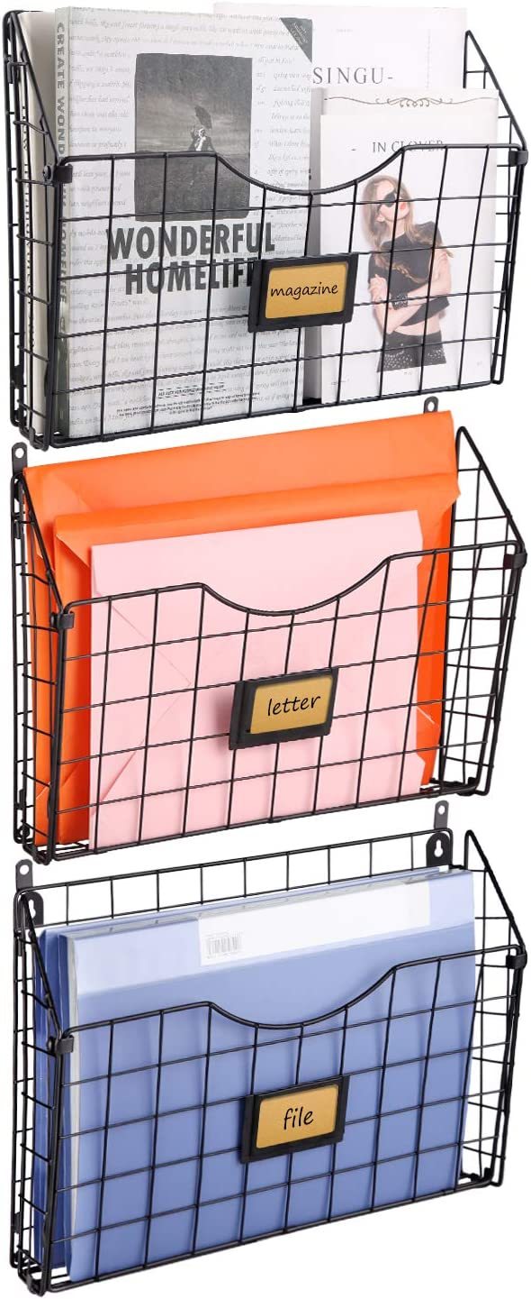 Stackable Hanging Wall Files Rack&3-Tier Metal Folder Wall File Holder