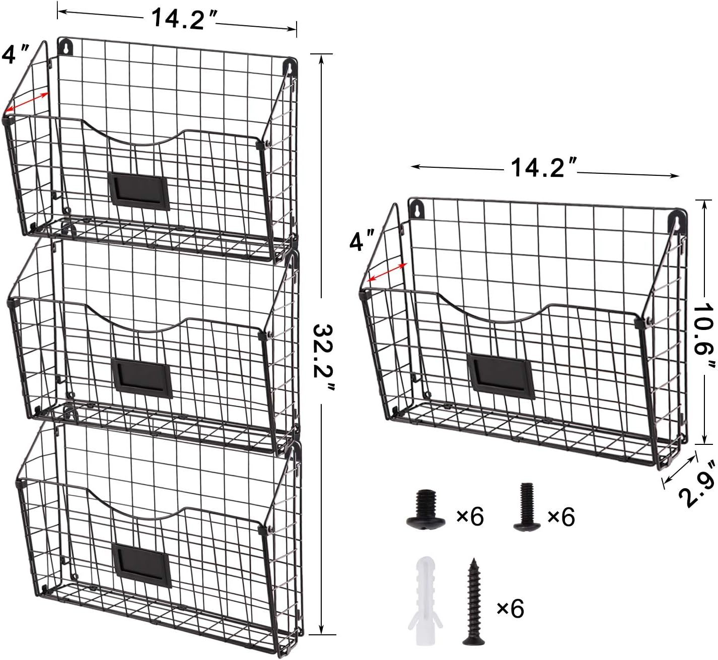 Stackable Hanging Wall Files Rack&3-Tier Metal Folder Wall File Holder