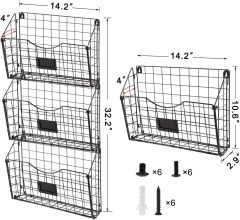Stackable Hanging Wall Files Rack&3-Tier Metal Folder Wall File Holder