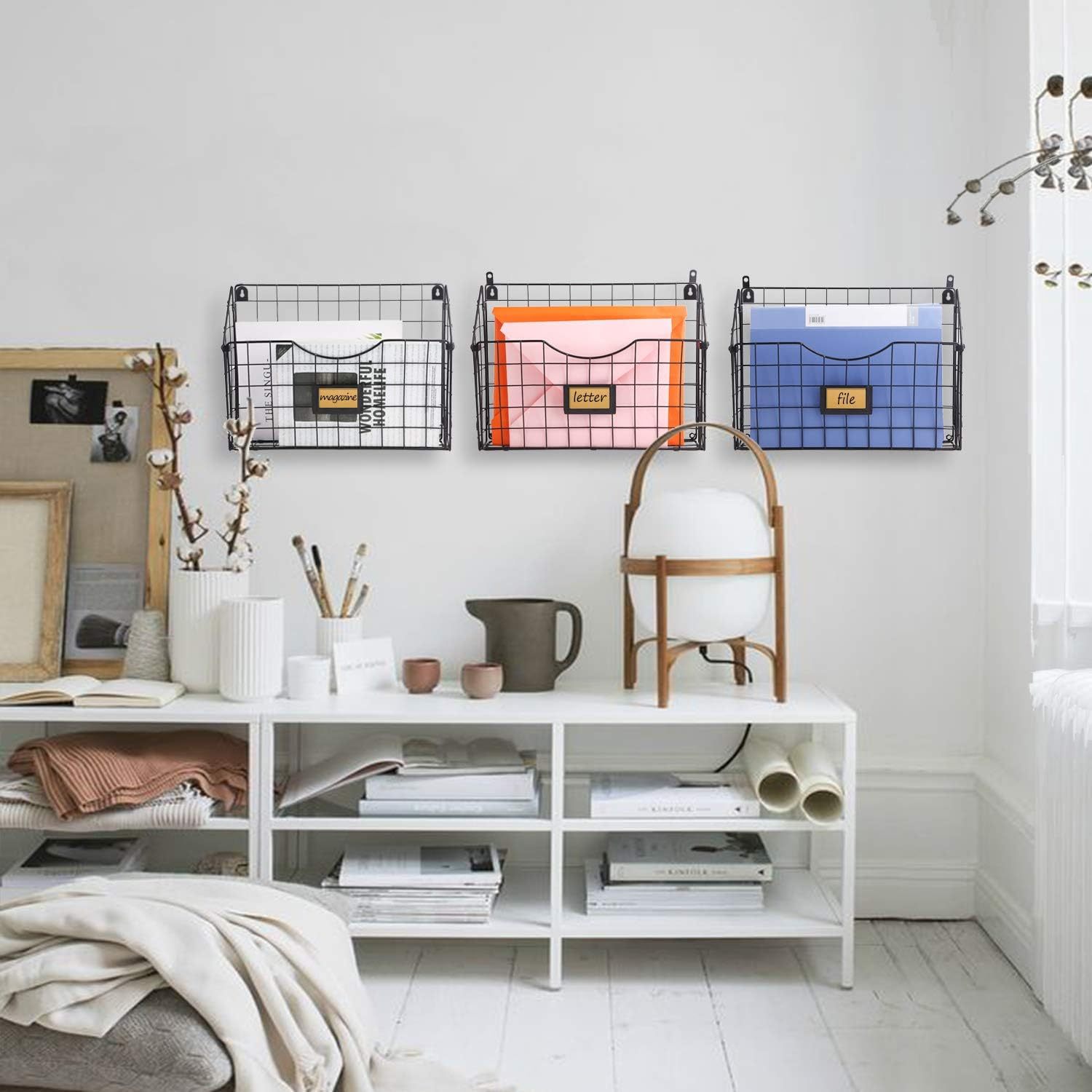 Stackable Hanging Wall Files Rack&3-Tier Metal Folder Wall File Holder