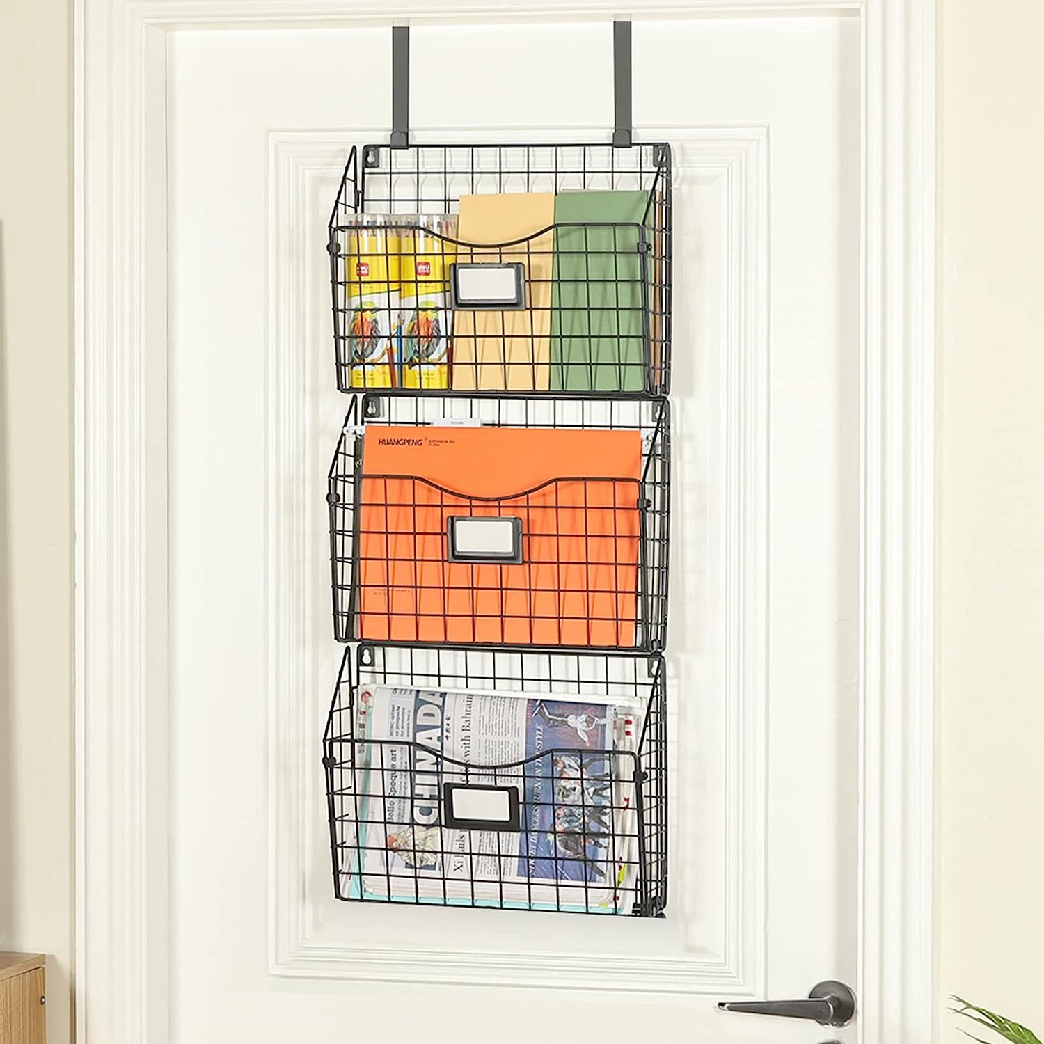 Hanging Wall Files Rack S Shape Hooks3 Tier Over the Door File Organizer