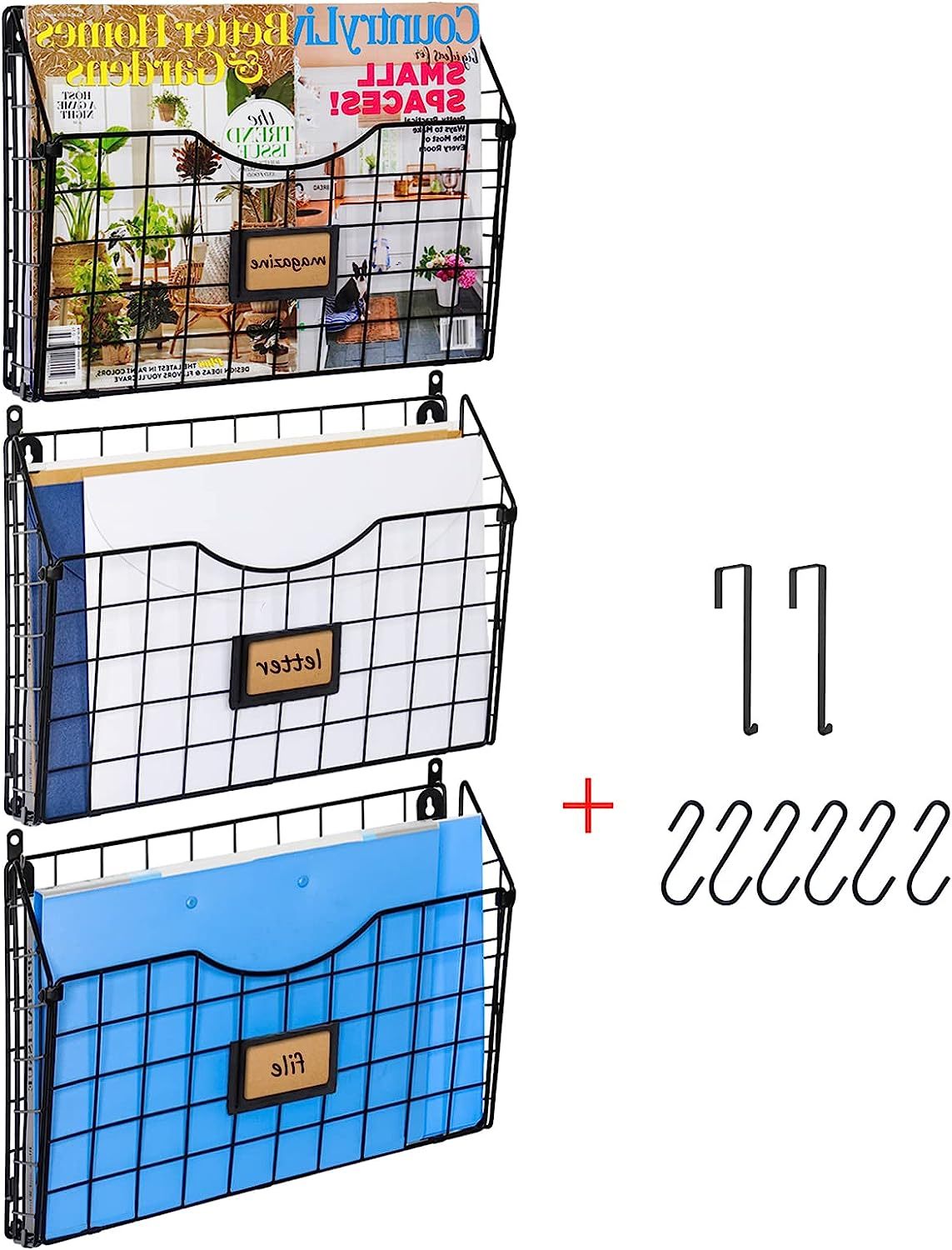 Hanging Wall Files Rack S Shape Hooks3 Tier Over the Door File Organizer