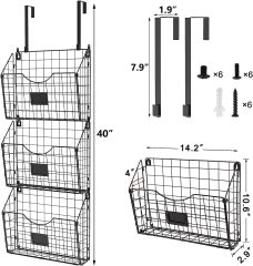 Hanging Wall Files Rack S Shape Hooks3 Tier Over the Door File Organizer