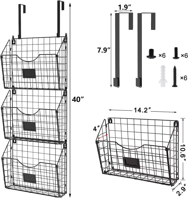 Hanging Wall Files Rack S Shape Hooks3 Tier Over the Door File Organizer