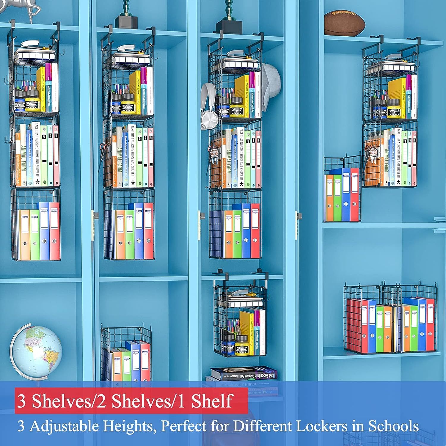 3-Shelf Hanging Locker Organizer for School Upgraded School Locker Shelf