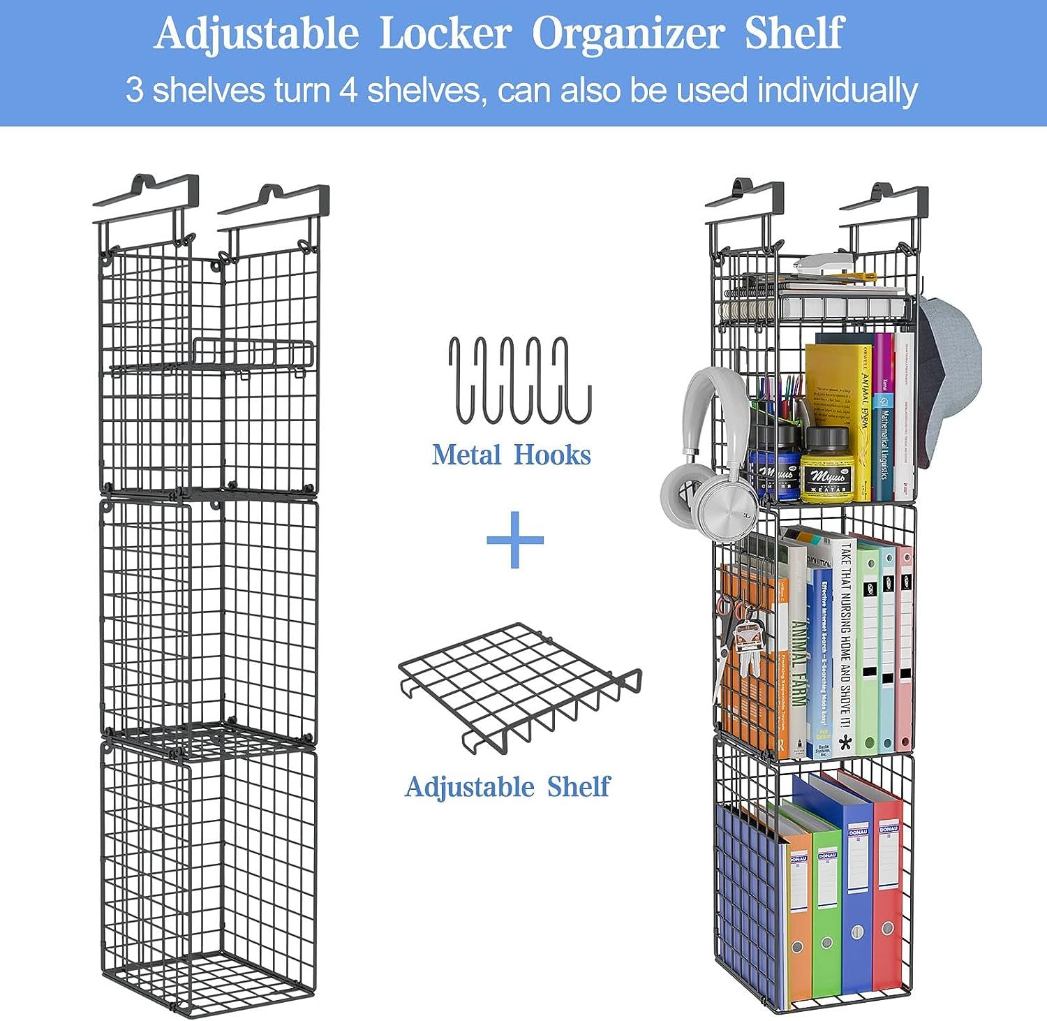 3-Shelf Hanging Locker Organizer for School Upgraded School Locker Shelf