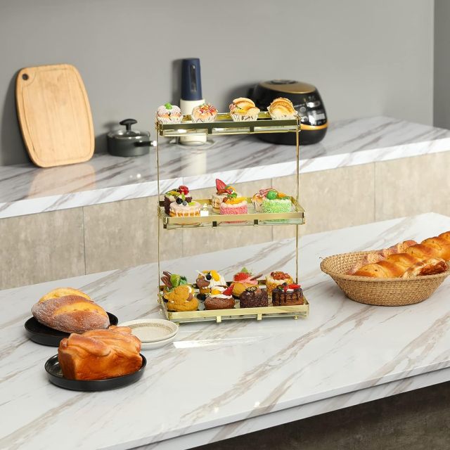 3 Tier Serving Tray for Dessert Pastry Decorate Display, Rectangle Cupcake Tower Perfect for Party, Wedding, Baby Shower