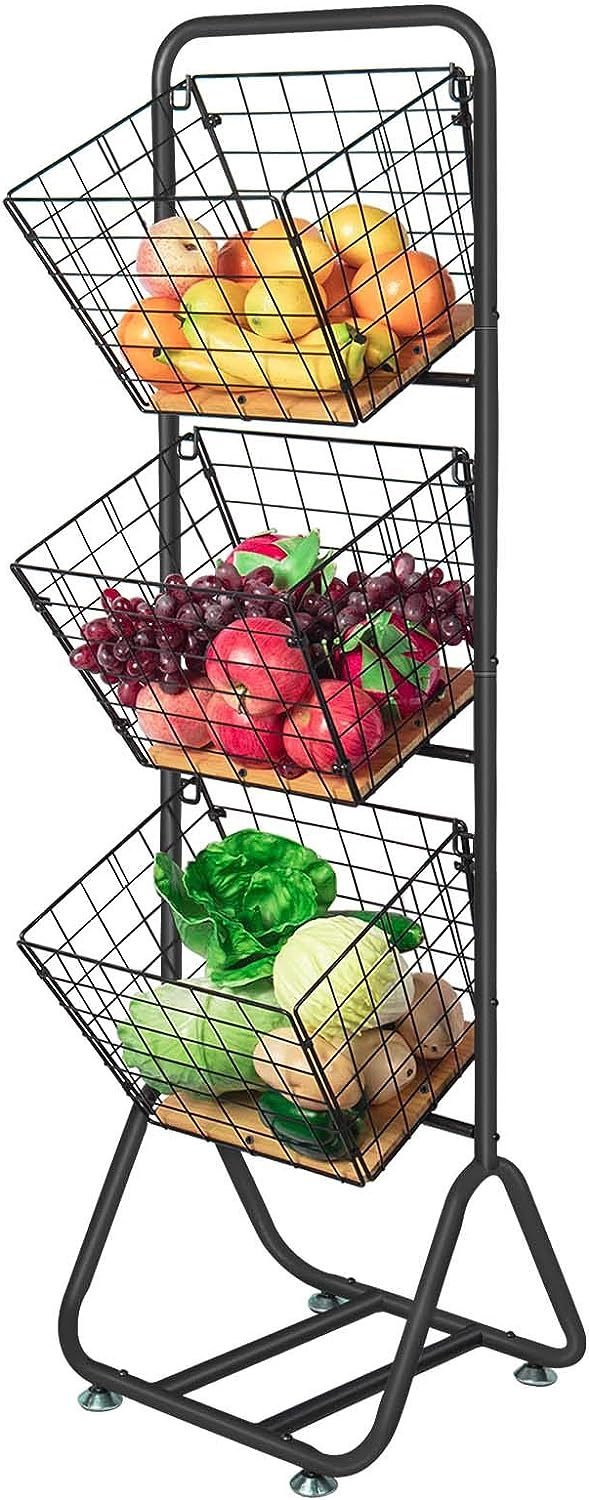 3-Tier-fruit-Wire-Market-Basket-Stand Kitchen Snack Vegetable Metal baskets Storage Tiered Wire Basket Organizer