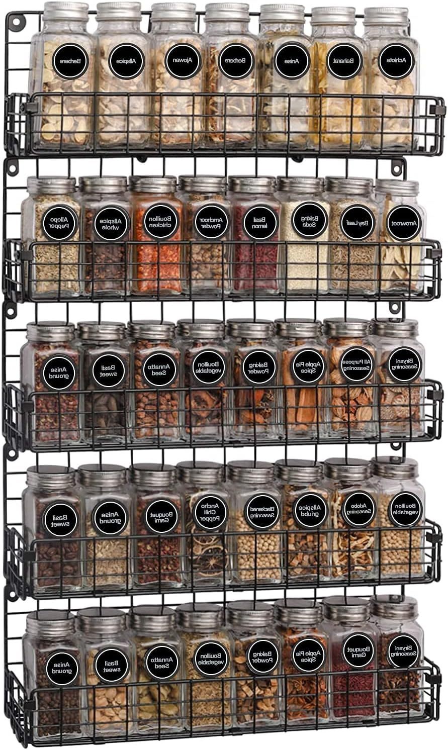 5-Tier Wall Mounted Stackable Hanging Spice Jars Storage Racks
