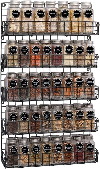 5-Tier Wall Mounted Stackable Hanging Spice Jars Storage Racks