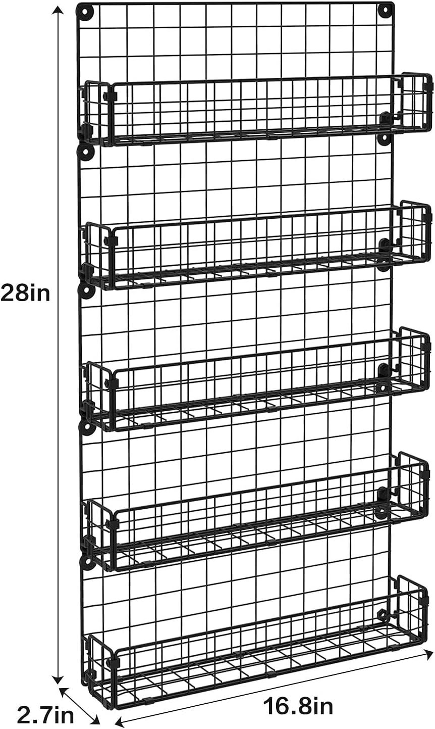 5-Tier Wall Mounted Stackable Hanging Spice Jars Storage Racks