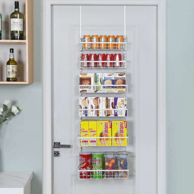 6-Tier Adjustable Metal Baskets Pantry Door Organizer (White)