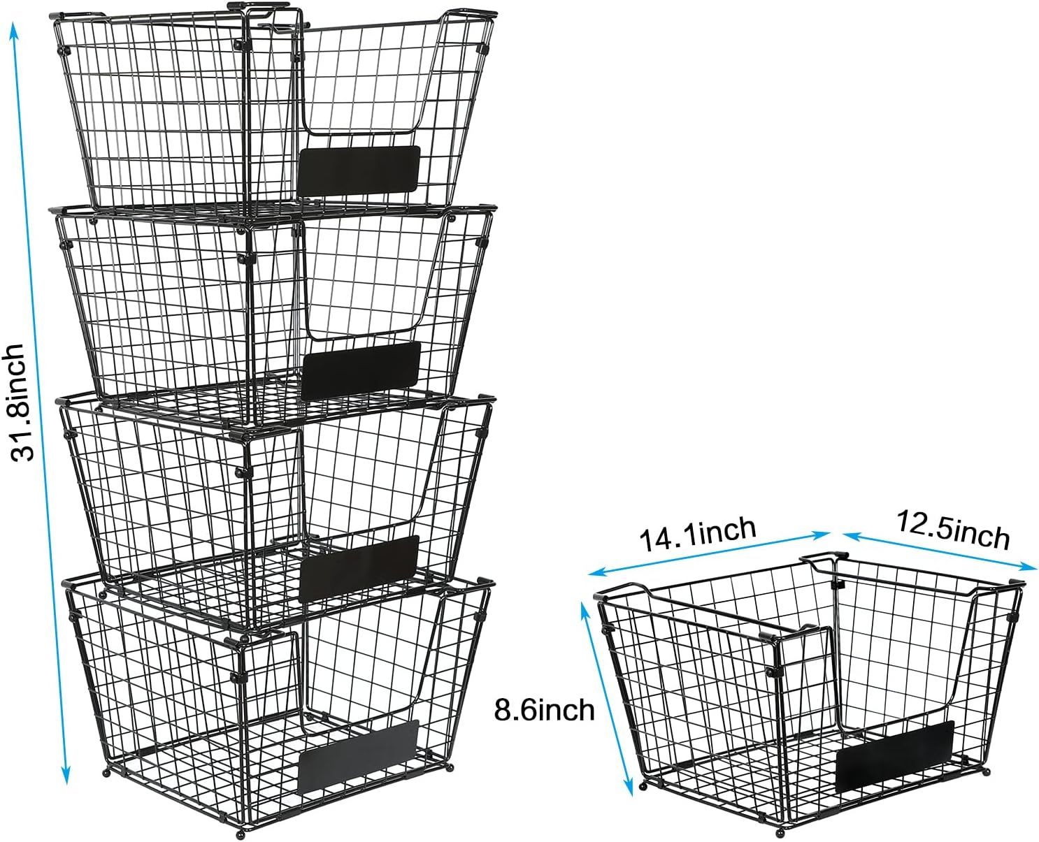 XXXL Size 4 Pack Stackable Fruits Vegetables Storage Basket with Name Plate