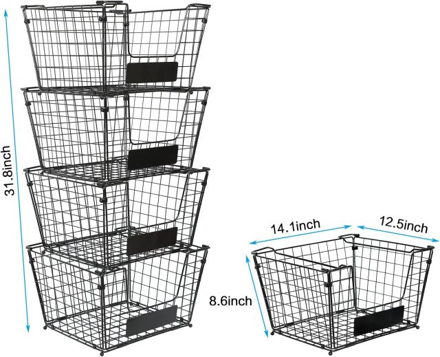 XXXL Size 4 Pack Stackable Fruits Vegetables Storage Basket with Name Plate