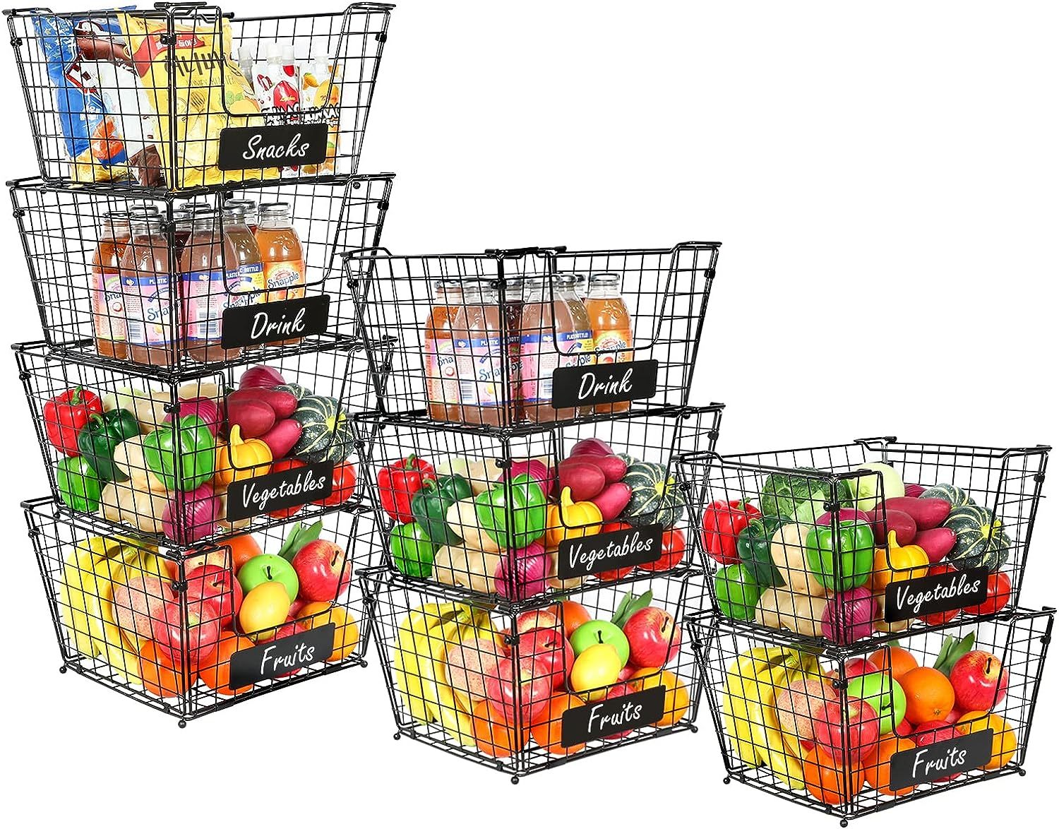 XXXL Size 4 Pack Stackable Fruits Vegetables Storage Basket with Name Plate