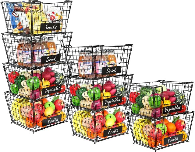 XXXL Size 4 Pack Stackable Fruits Vegetables Storage Basket with Name Plate