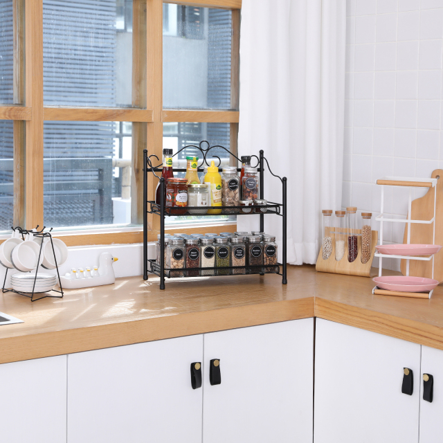 2-Tier Spice Organizer kitchen counter organizer Standing Seasoning Rack Spice Shelf Storage Holder