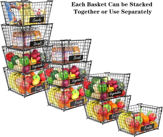 XXXL Size 4 Pack Stackable Fruits Vegetables Storage Basket with Name Plate