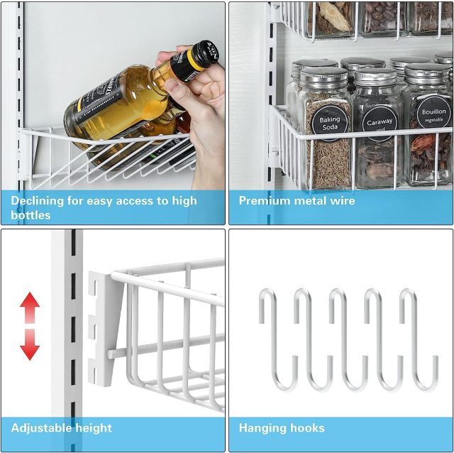 6 Tier Hanging Height-Adjustable Wire Spice Shelves Seasoning Holder Rack