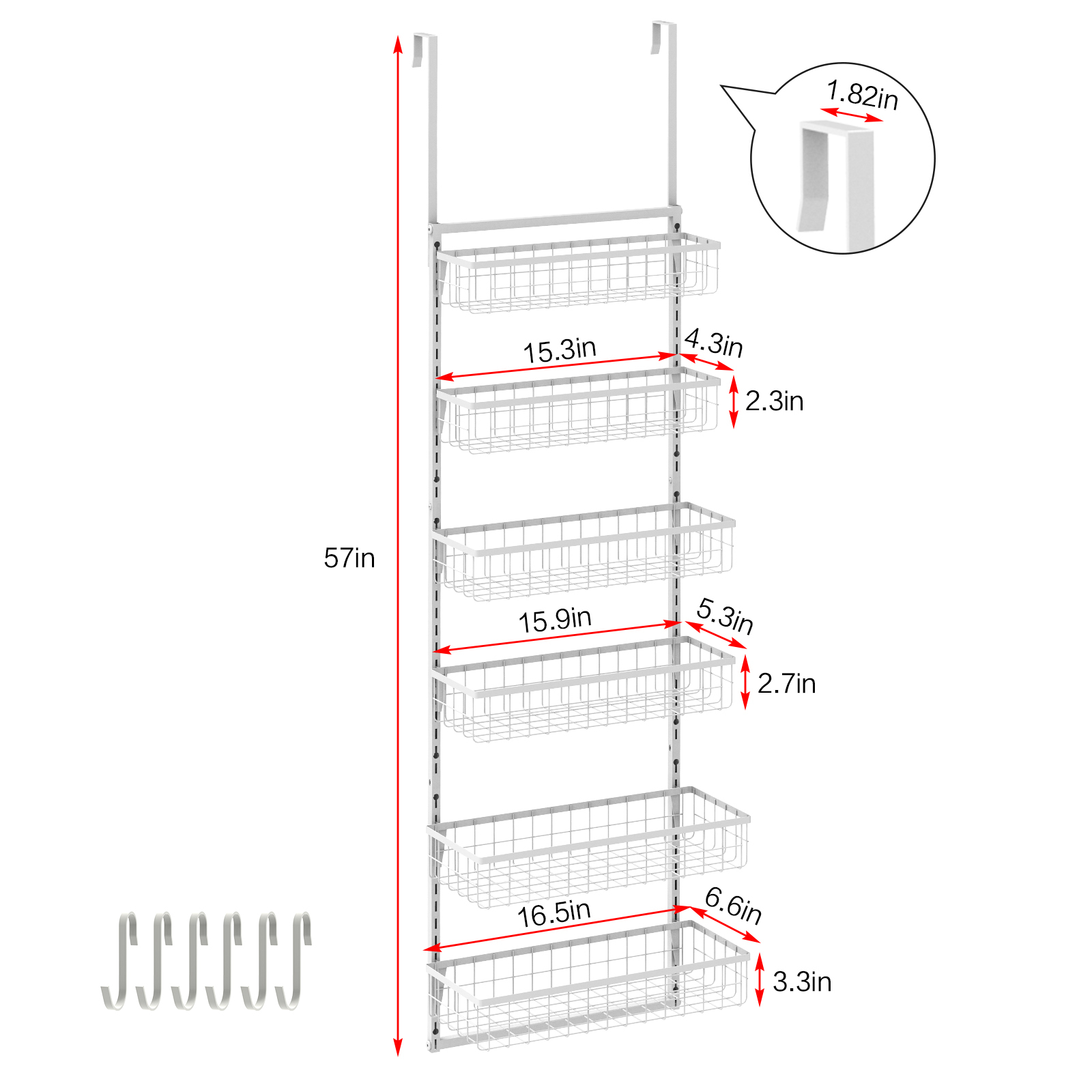 6-Tier Adjustable Metal Baskets Pantry Door Organizer (White)