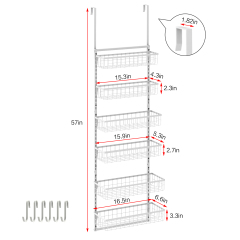 6-Tier Adjustable Metal Baskets Pantry Door Organizer (White)