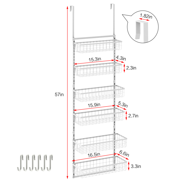 6-Tier Adjustable Metal Baskets Pantry Door Organizer (White)