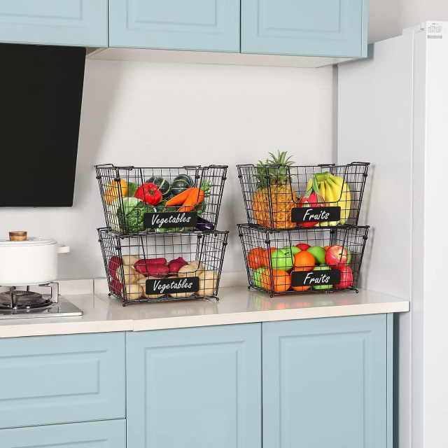XXXL Size 4 Pack Stackable Fruits Vegetables Storage Basket with Name Plate