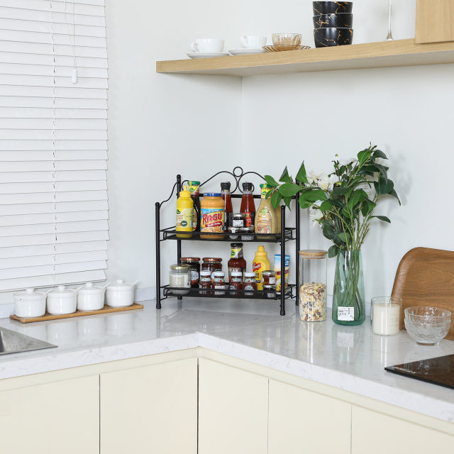 2-Tier Spice Organizer kitchen counter organizer Standing Seasoning Rack Spice Shelf Storage Holder