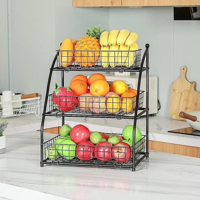 3-tier Large Capacity Fruit Bowl Baskets for Kitchen Counter, Wire Baskets for Storage of Snack Produce Potato Onion