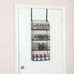 Over The Door Organizer - 4-Tier Pantry Door Organizer Hanging Storage Rack & Detachable And Foldable Metal Seasoning Spice Basket