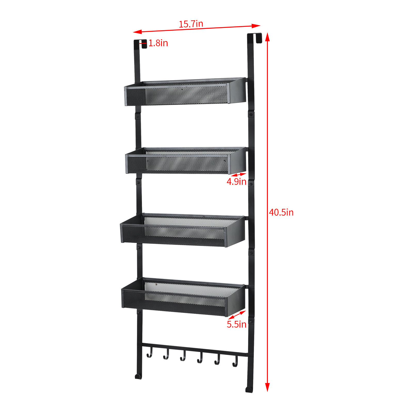 5-Tier Pantry Over the Door Spice Racks  with 4 Baskets & 6 Hooks