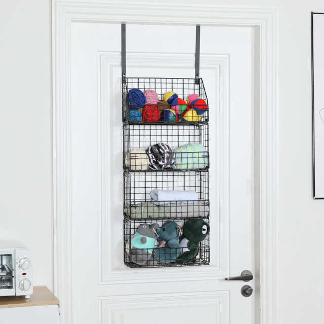 Over The Door Organizer - 4-Tier Pantry Door Organizer Hanging Storage Rack & Detachable And Foldable Metal Seasoning Spice Basket