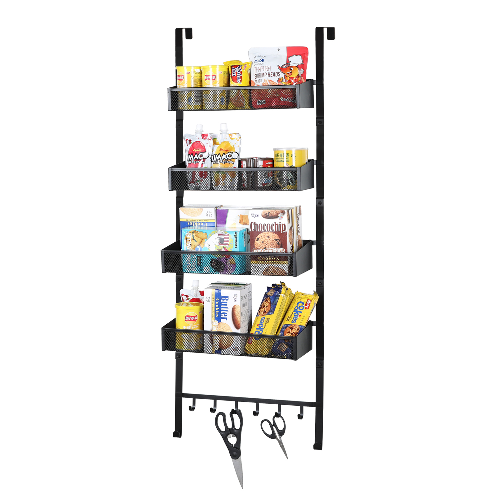 5-Tier Pantry Over the Door Spice Racks  with 4 Baskets & 6 Hooks