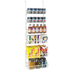 6-Tier Adjustable Metal Baskets Pantry Door Organizer (White)