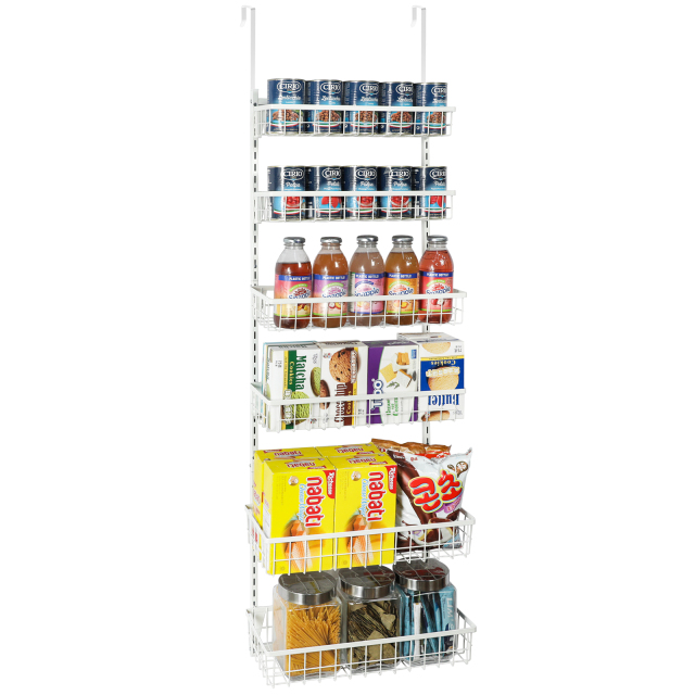 6-Tier Adjustable Metal Baskets Pantry Door Organizer (White)