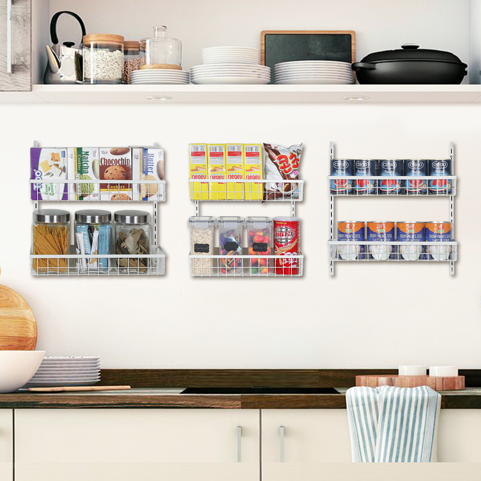 6-Tier Adjustable Metal Baskets Pantry Door Organizer (White)