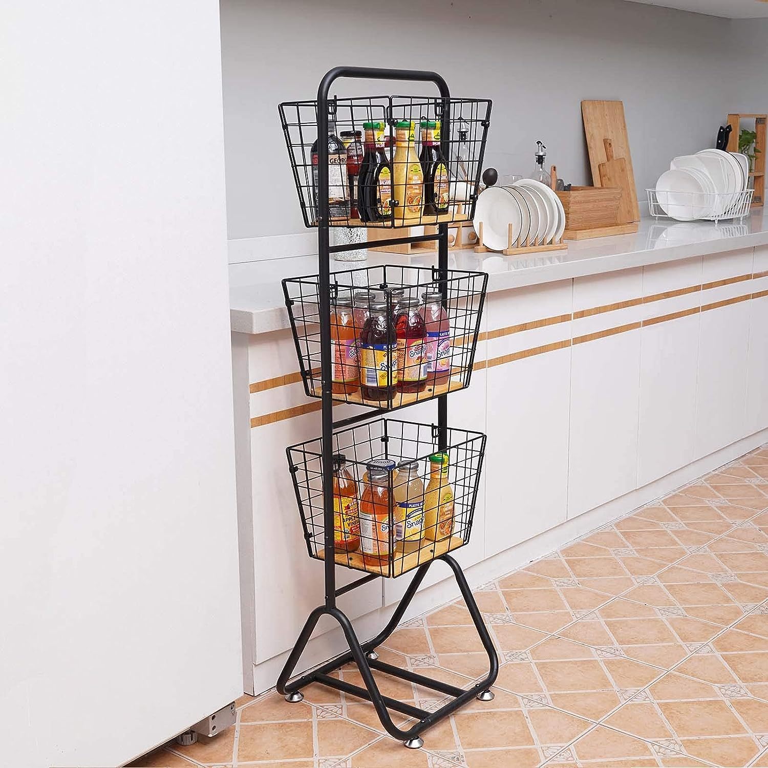 3-Tier-fruit-Wire-Market-Basket-Stand Kitchen Snack Vegetable Metal baskets Storage Tiered Wire Basket Organizer