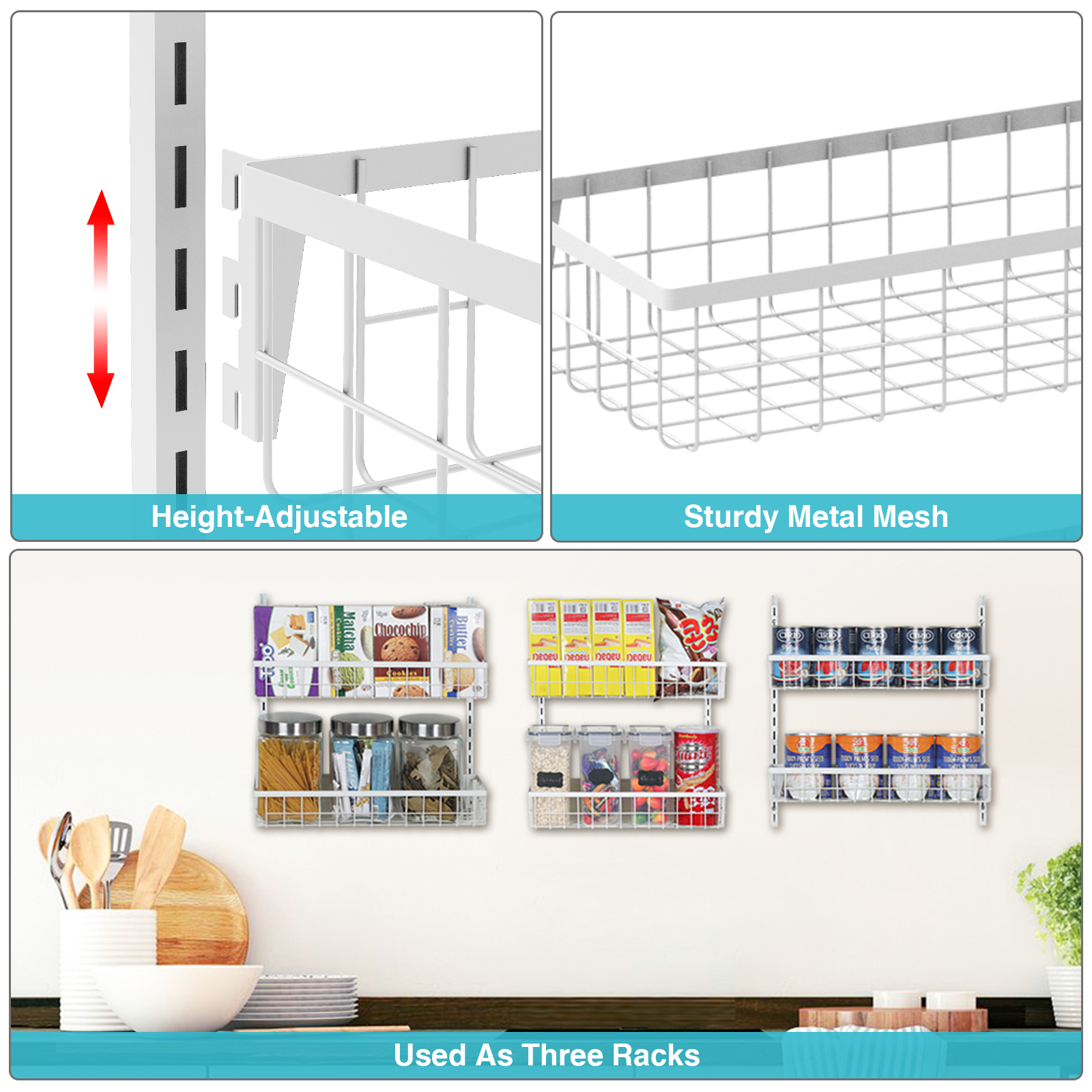 6-Tier Adjustable Metal Baskets Pantry Door Organizer (White)