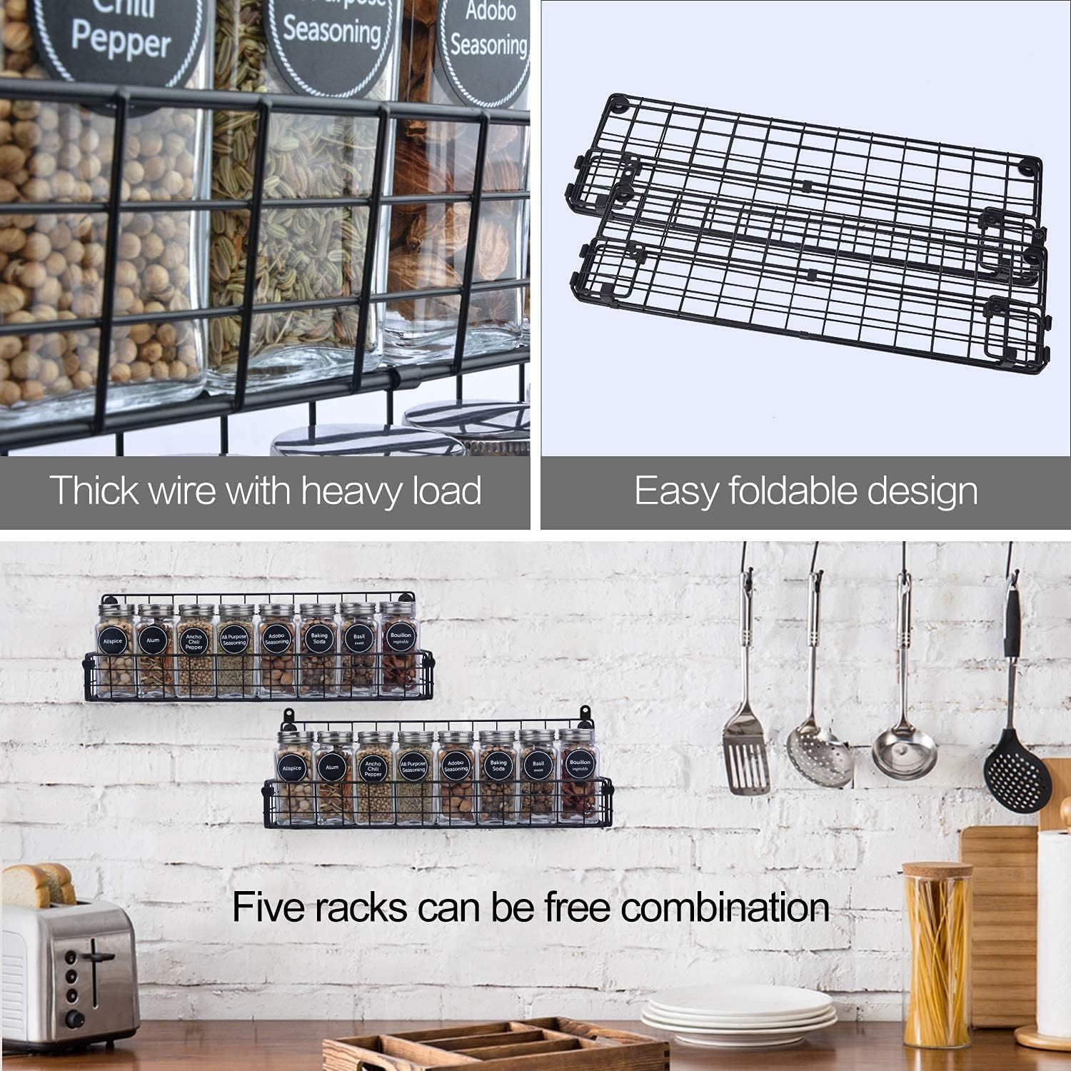 5-Tier Wall Mounted Stackable Hanging Spice Jars Storage Racks