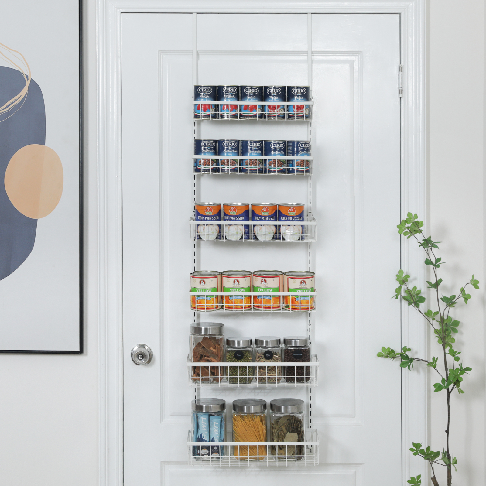 6-Tier Adjustable Metal Baskets Pantry Door Organizer (White)
