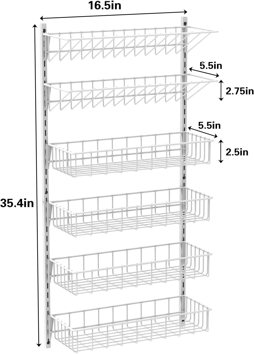 6 Tier Hanging Height-Adjustable Wire Spice Shelves Seasoning Holder Rack