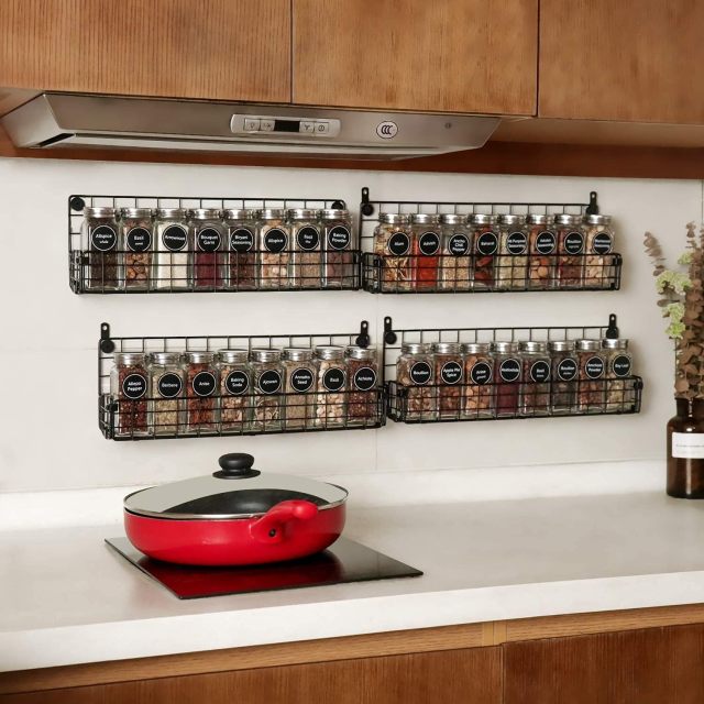 5-Tier Wall Mounted Stackable Hanging Spice Jars Storage Racks