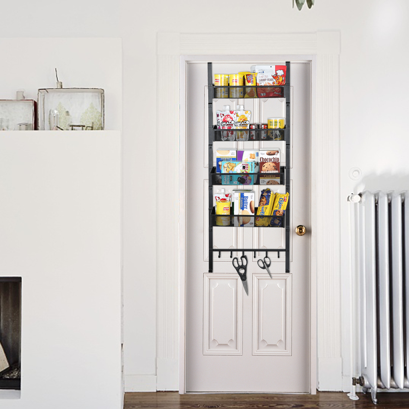 5-Tier Pantry Over the Door Spice Racks  with 4 Baskets & 6 Hooks
