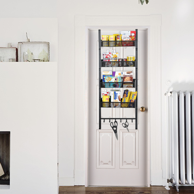 5-Tier Pantry Over the Door Spice Racks  with 4 Baskets & 6 Hooks