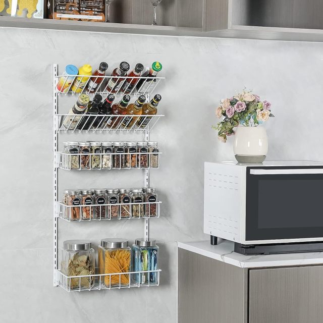6 Tier Hanging Height-Adjustable Wire Spice Shelves Seasoning Holder Rack