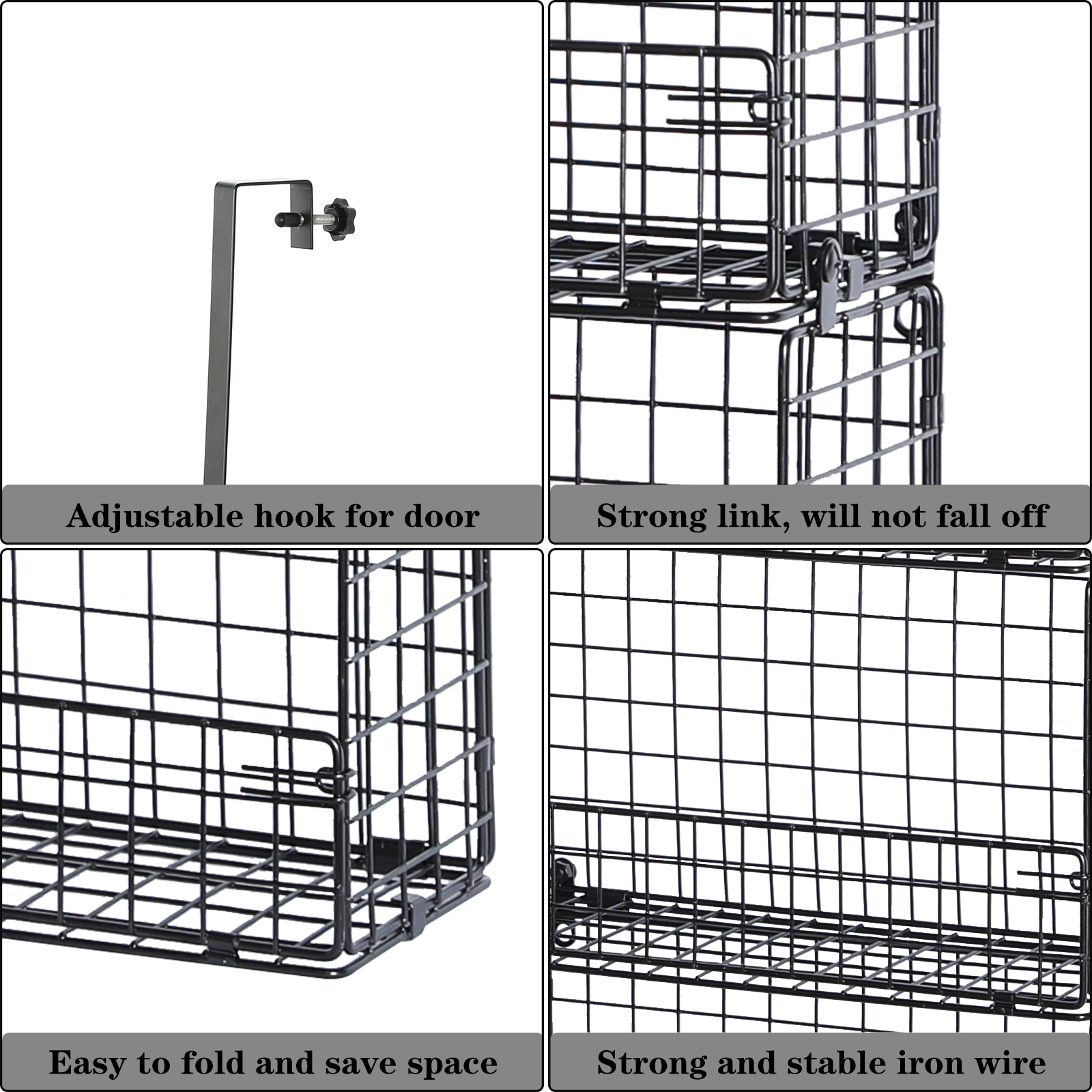 Over The Door Organizer - 4-Tier Pantry Door Organizer Hanging Storage Rack & Detachable And Foldable Metal Seasoning Spice Basket