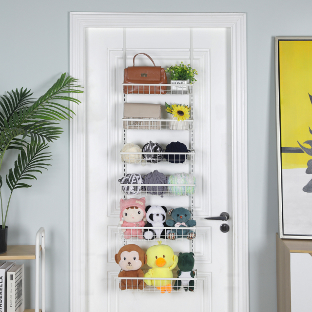 6-Tier Adjustable Metal Baskets Pantry Door Organizer (White)